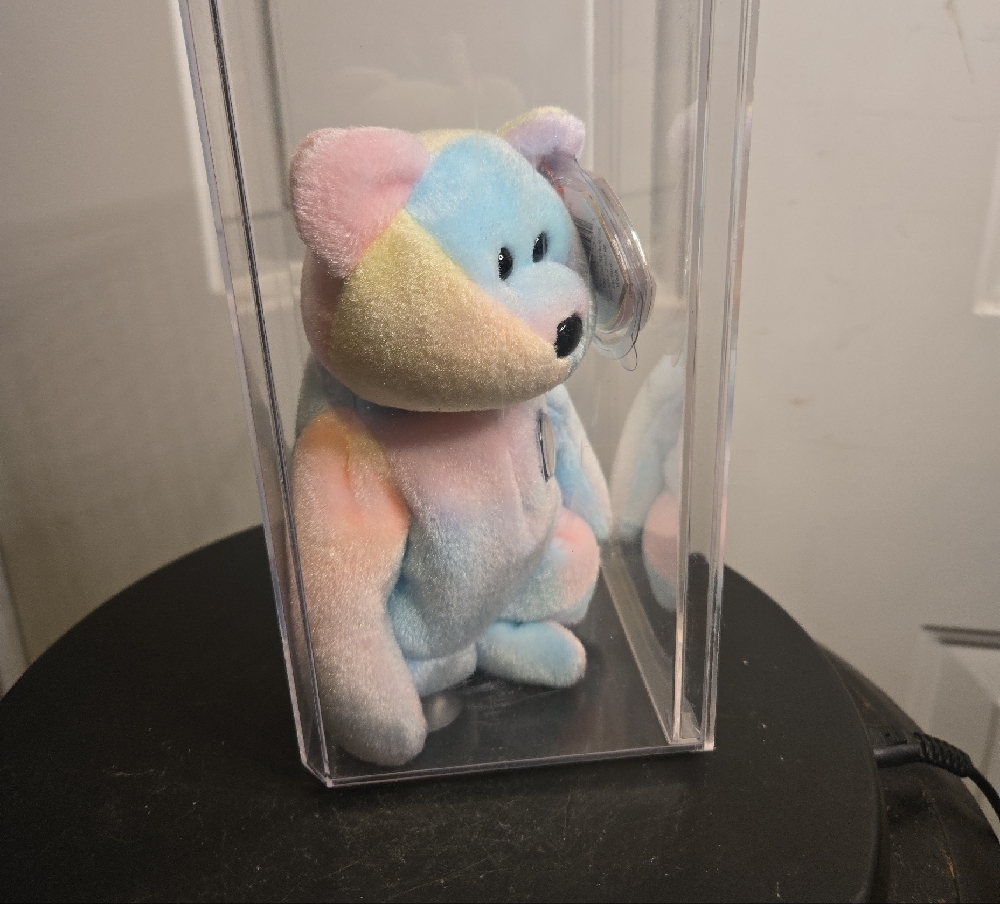 B B Bear TY Multicolor Rare Beanie Baby Birthday Bear In Plastic Case - Picture 2 of 9